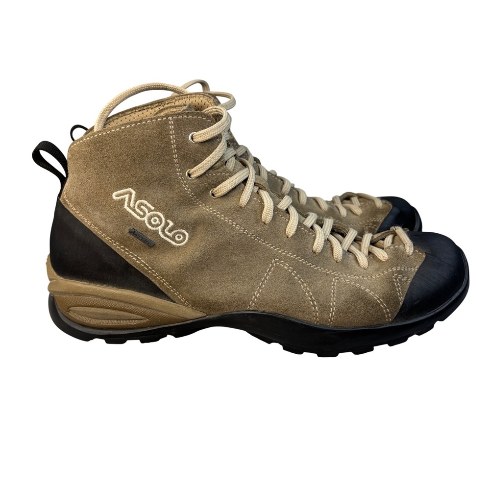 Asolo Mens Gore-Tex Vibram Suede Hiking Boots Brown Tan Mid Top Size 9.5 43 1/3